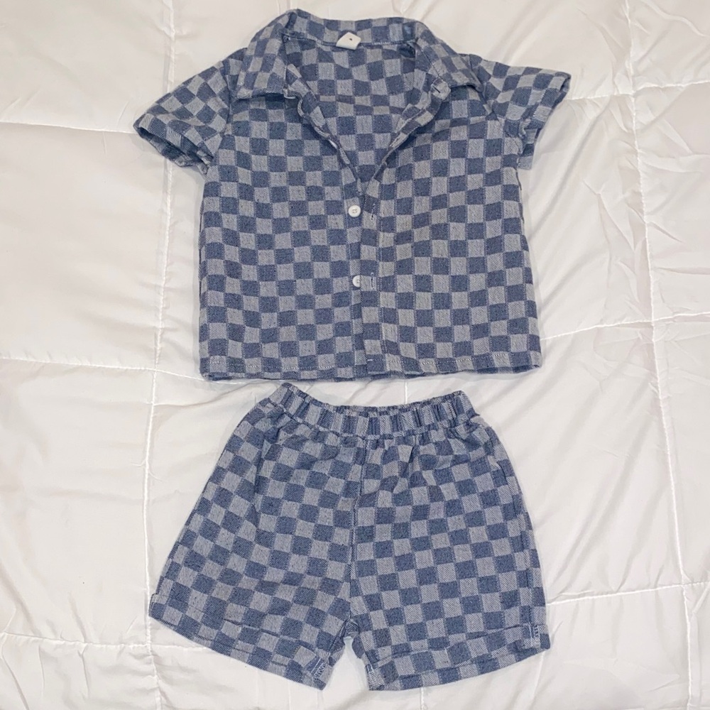 Kids Checkered Blue denim Set